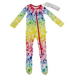 NWT Macaron & Me 12-18M Rainbow Hearts Footie